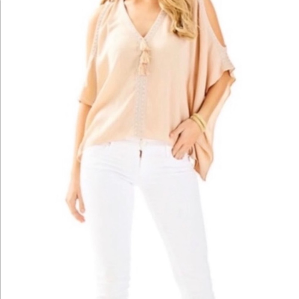 NWOT Lilly Pulitzer Cold Shoulder swing top- pinky beige size S/M